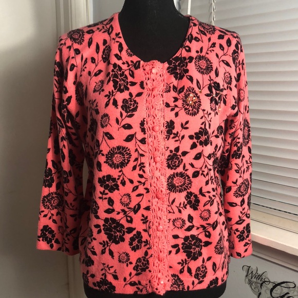 Madison Studio Sweaters - Madison Studio Cardigan Sweater Women's L Pink Black Crop Shrug Crochet …